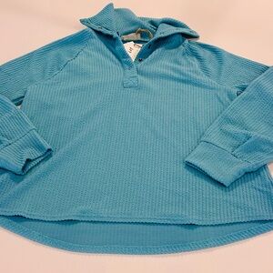 New In Snap Closure Textured Pullover Dusty Blue